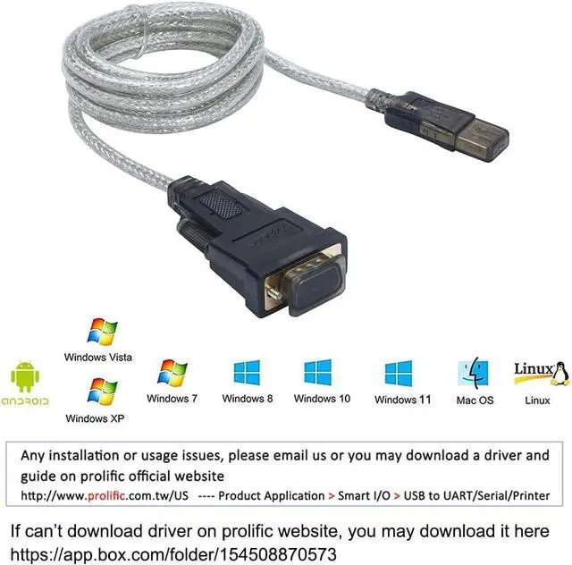 Alt view image 5 of 7 - DTech Serial Cable to USB Adapter DB9 Male RS232 Port Supports Windows 11 10 8 7 Mac (6 Feet, PL2303)
