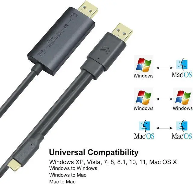 Alt view image 6 of 7 - DTech Computer to Computer USB Cable 6ft PC to PC Data Transfer Cord USB-C USB-A Windows 11 10 8 7 Vista XP MAC for USB 2.0 High Speed Easy File Sync Software Included