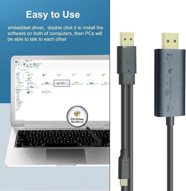 Alt view image 4 of 7 - DTech Computer to Computer USB Cable 6ft PC to PC Data Transfer Cord USB-C USB-A Windows 11 10 8 7 Vista XP MAC for USB 2.0 High Speed Easy File Sync Software Included