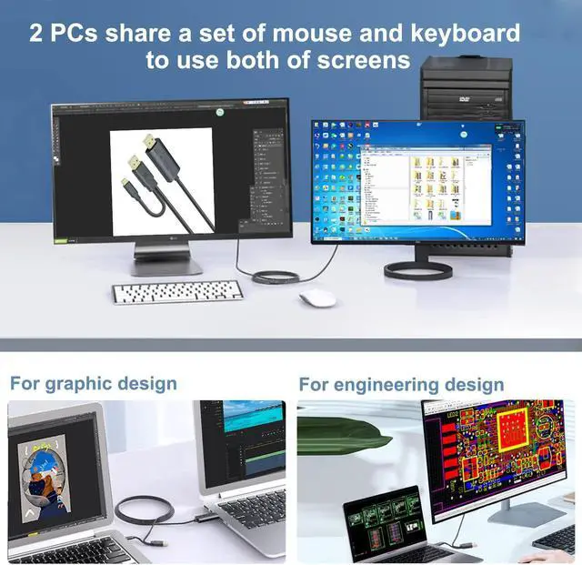 Alt view image 7 of 7 - DTech Computer to Computer USB Cable 6ft PC to PC Data Transfer Cord USB-C USB-A Windows 11 10 8 7 Vista XP MAC for USB 2.0 High Speed Easy File Sync Software Included