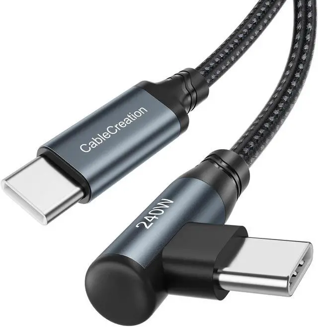 Main image of CableCreation USB C to USB C Cable Right Angle 240W 3FT Fast Charging Type C Braided C Cord for iPhone 15 16 Pro Max, MacBook Pro/Air, iPad Pro/Air, S24/S23+, Pixel 9, Compatible 140/100/60W