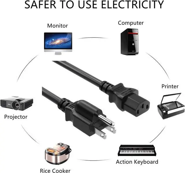 Alt view image 2 of 3 - UL Listed 2.82FT Computer Power Cord, NEMA 5-15P to C13, 10A 125V, 18AWG, Black Replacement AC Power Cord, Printer Power Cord, PC Power Supply Cable, Monitor Power Cable-2.82ft(86CM)