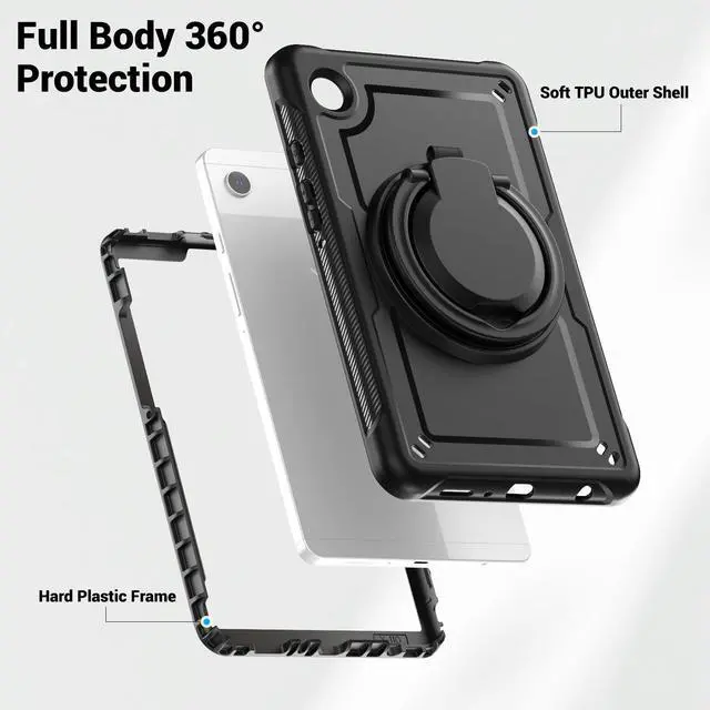 Alt view image 2 of 7 - Case for  Galaxy Tab A9 Case 8.7 Inch, Full Body Protective with Screen Protector/Hand Strap, Sturdy Shockproof for A9 Tablet Case 2023 SM-X110/X115/X117 - Black