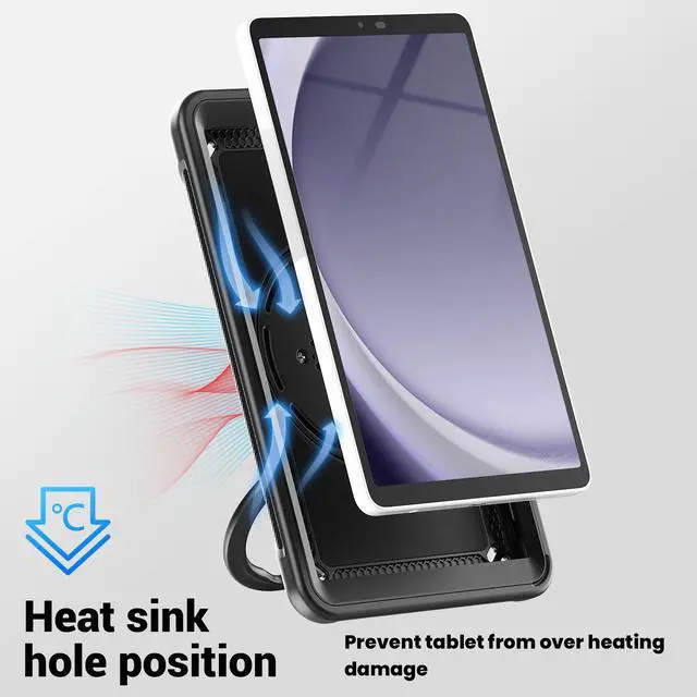 Alt view image 4 of 7 - Case for  Galaxy Tab A9 Case 8.7 Inch, Full Body Protective with Screen Protector/Hand Strap, Sturdy Shockproof for A9 Tablet Case 2023 SM-X110/X115/X117 - Black