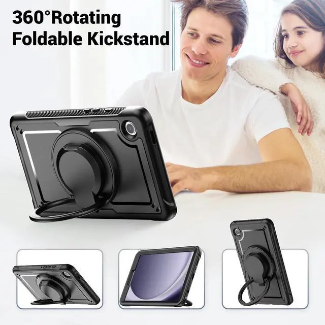 Alt view image 7 of 7 - Case for  Galaxy Tab A9 Case 8.7 Inch, Full Body Protective with Screen Protector/Hand Strap, Sturdy Shockproof for A9 Tablet Case 2023 SM-X110/X115/X117 - Black