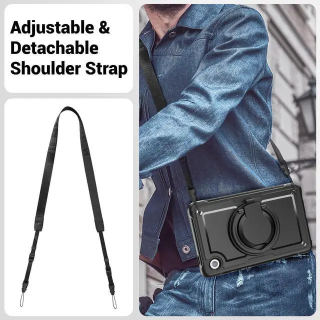 Alt view image 6 of 7 - Case for  Galaxy Tab A9 Case 8.7 Inch, Full Body Protective with Screen Protector/Hand Strap, Sturdy Shockproof for A9 Tablet Case 2023 SM-X110/X115/X117 - Black