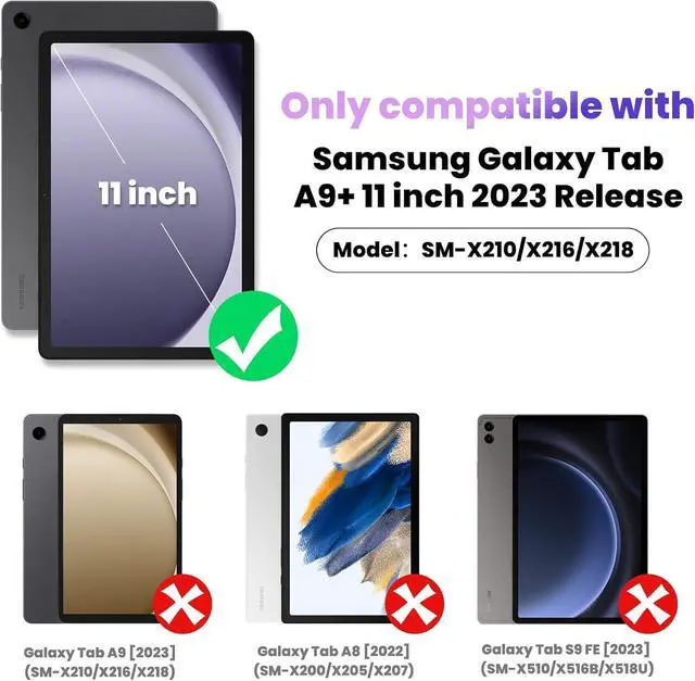 Alt view image 2 of 7 - Galaxy Tab A9+/A9 Plus Case 11" 2023 (SM-X210/X216/X218), Full Body Shockproof Protective Case with Screen Protector, 360°Rotating Stand, Hand/Shoulder Strap and Pen Holder, Black