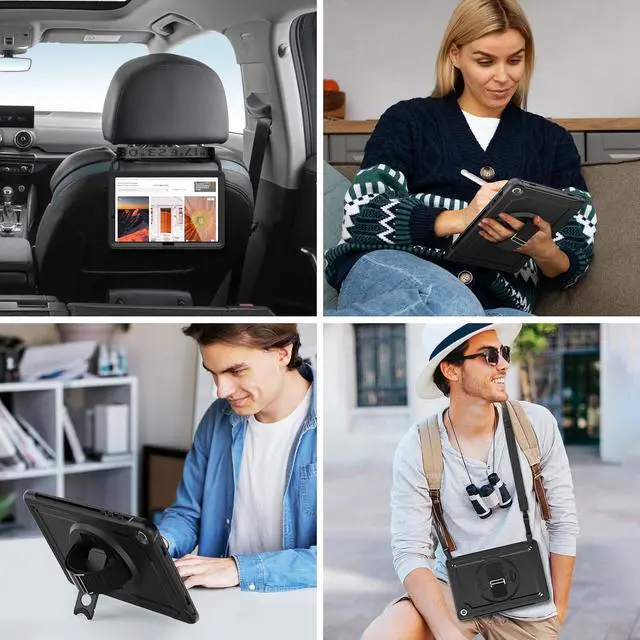 Alt view image 7 of 7 - Galaxy Tab A9+/A9 Plus Case 11" 2023 (SM-X210/X216/X218), Full Body Shockproof Protective Case with Screen Protector, 360°Rotating Stand, Hand/Shoulder Strap and Pen Holder, Black