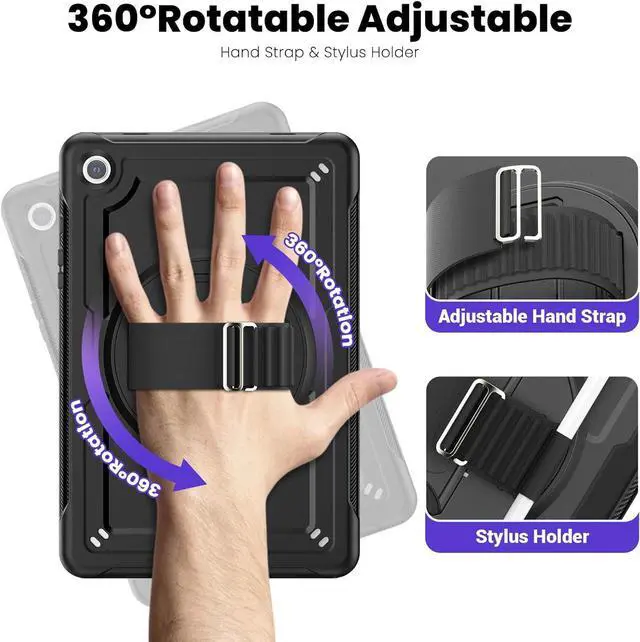 Alt view image 6 of 7 - Galaxy Tab A9+/A9 Plus Case 11" 2023 (SM-X210/X216/X218), Full Body Shockproof Protective Case with Screen Protector, 360°Rotating Stand, Hand/Shoulder Strap and Pen Holder, Black