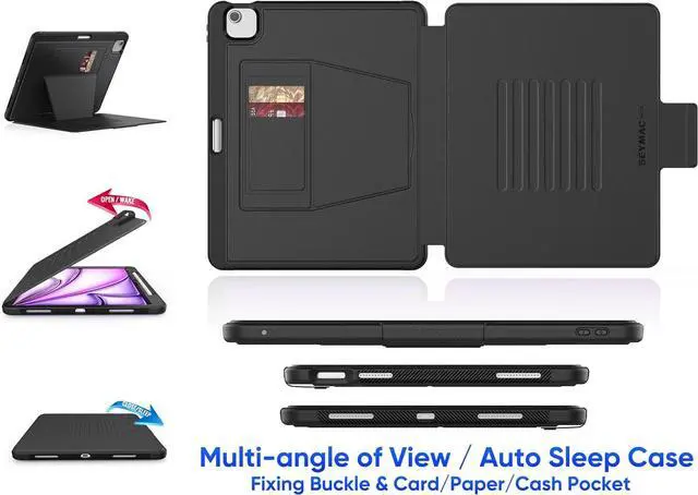 Alt view image 2 of 7 - Case for iPad Air 13 inch (M2) 2024/ Air 6th Generation, Auto Sleep/Wake Case with Magnetic Multi-Angles Stand, Card Slot, Black