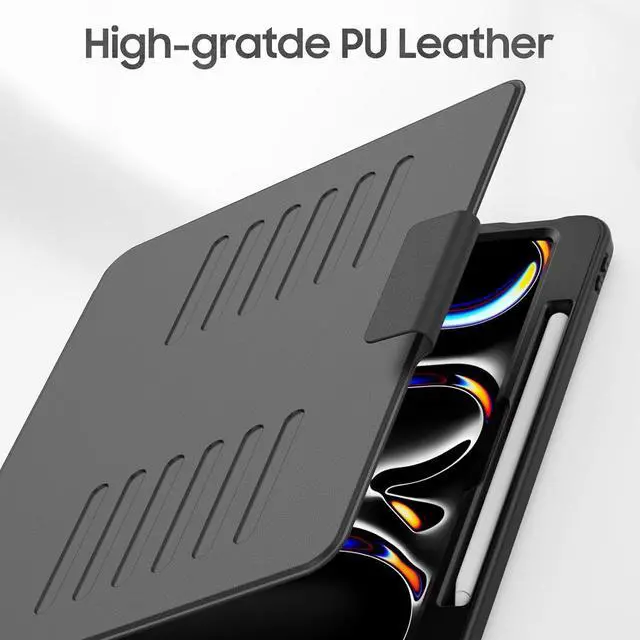 Alt view image 5 of 7 - Case for iPad Pro 13 inch 2024 (M4), Multi-Angle Magnetic Stand & Pencil Holder & Card Slots & Strong Magnets Support Stick to Fridge (A2925 / A2926 / A3007) Cover - Black
