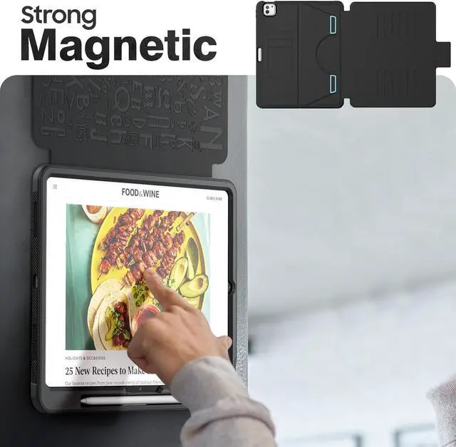 Alt view image 4 of 7 - Case for iPad Pro 13 inch 2024 (M4), Multi-Angle Magnetic Stand & Pencil Holder & Card Slots & Strong Magnets Support Stick to Fridge (A2925 / A2926 / A3007) Cover - Black