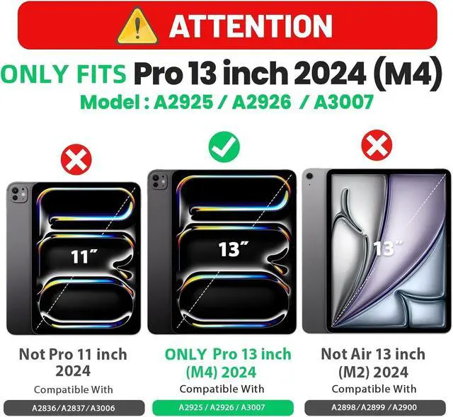 Alt view image 2 of 7 - Case for iPad Pro 13 inch 2024 (M4), Multi-Angle Magnetic Stand & Pencil Holder & Card Slots & Strong Magnets Support Stick to Fridge (A2925 / A2926 / A3007) Cover - Black