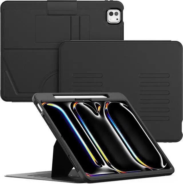 Main image of Case for iPad Pro 13 inch 2024 (M4), Multi-Angle Magnetic Stand & Pencil Holder & Card Slots & Strong Magnets Support Stick to Fridge (A2925 / A2926 / A3007) Cover - Black