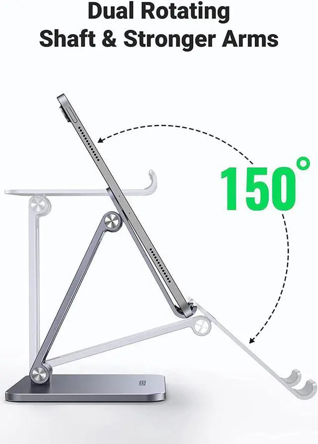 Alt view image 2 of 7 - UGREEN Tablet Stand Holder Adjustable Aluminum Portable Stand Holder for Desk Foldable Dock Heavy Duty Metal Base Compatible with ipad pro 12.9, 9.7, 10.5, ipad air Mini 4 3 2, Nintendo Switch Grey