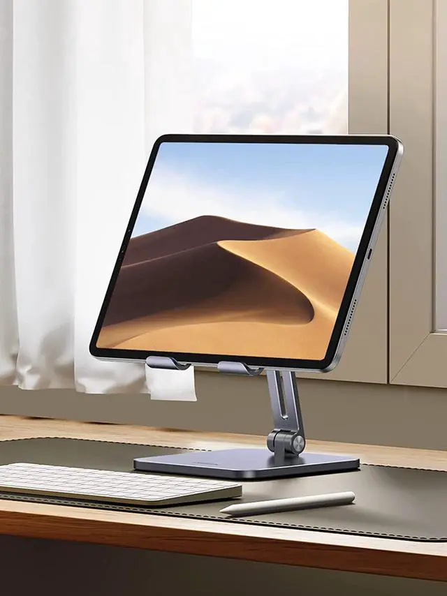 Alt view image 3 of 7 - UGREEN Tablet Stand Holder Adjustable Aluminum Portable Stand Holder for Desk Foldable Dock Heavy Duty Metal Base Compatible with ipad pro 12.9, 9.7, 10.5, ipad air Mini 4 3 2, Nintendo Switch Grey