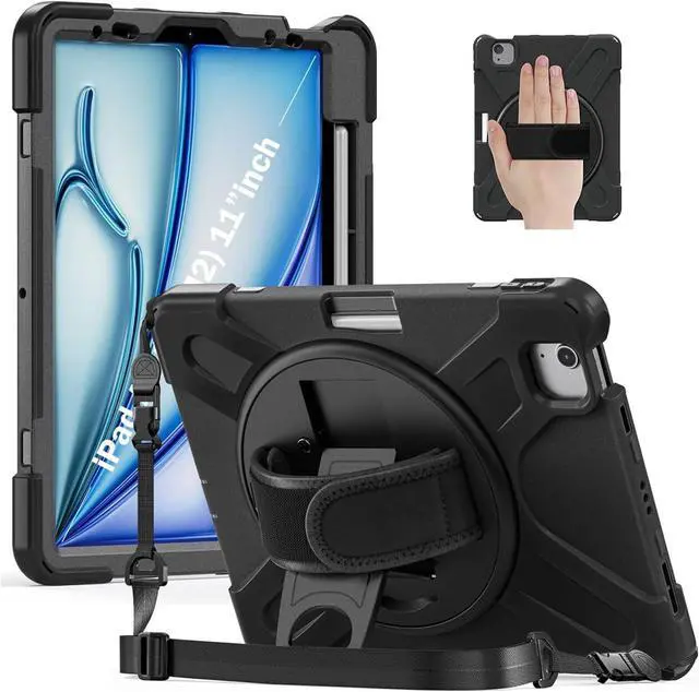 Main image of Case for iPad Air 6th Generation M2 11 Inch 2024, iPad Air 5th Generation Case 2022/iPad Air 4th Generation Case 10.9 Inch 2020 with Kickstand/Hand Strap/Pencil Holder/Shoulder Strap, Black