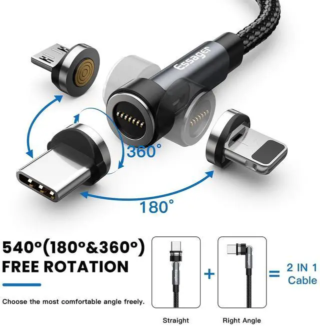 Alt view image 2 of 7 - Magnetic Charging Cable 4 Pack(3.3/3.3/6.6/6.6ft), Fast Charging & 480Mbps Data Transfer, CarPlay, 540°Rotation, Universal Compatibility, USB C Type-C Micro