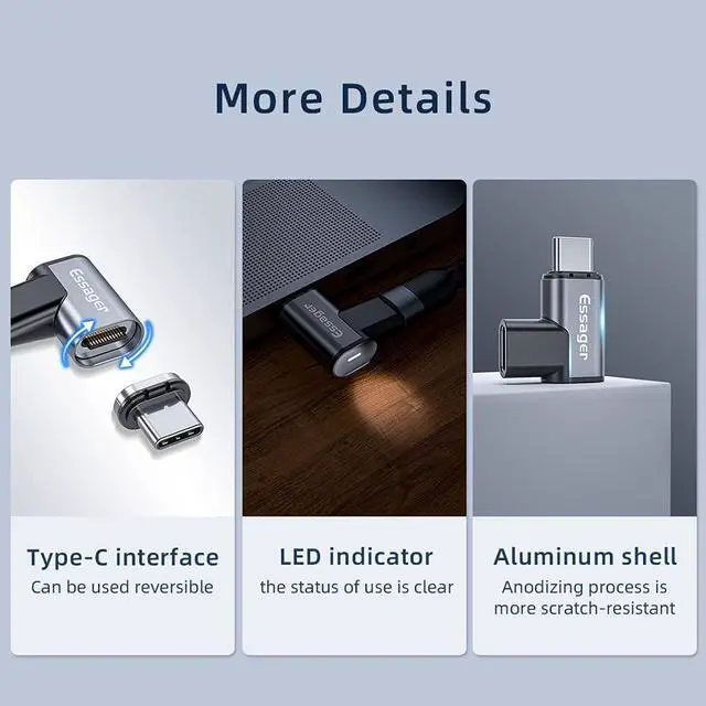 Alt view image 5 of 7 - USB C Magnetic Adapter 24Pins, Type C Magnetic Connector Support PD 100W USB3.1 Gen2x2 20Gbps Data Transfer 4K@60 Hz Video Output, Compatible with MacBook Pro/Air Type C Devices