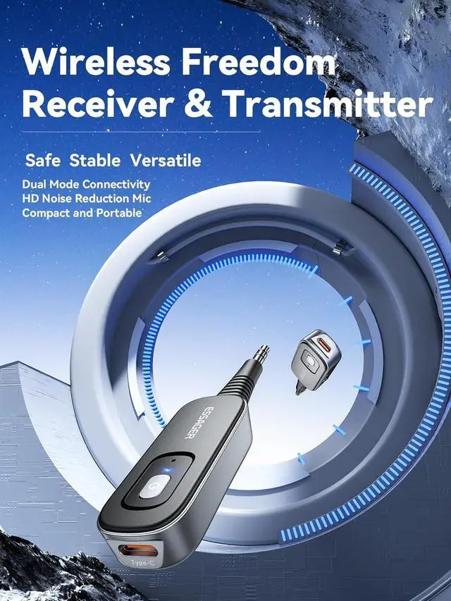 Alt view image 2 of 7 - Bluetooth 5.1 Aux Adapter Receiver & Transmitter Rechargeable for Airpods Headphones Speaker, ESSAGER 3.5mm Aux Audio Jack Adapter for Airplane Treadmill Flight MP3 Player TV Car Home Stereo System