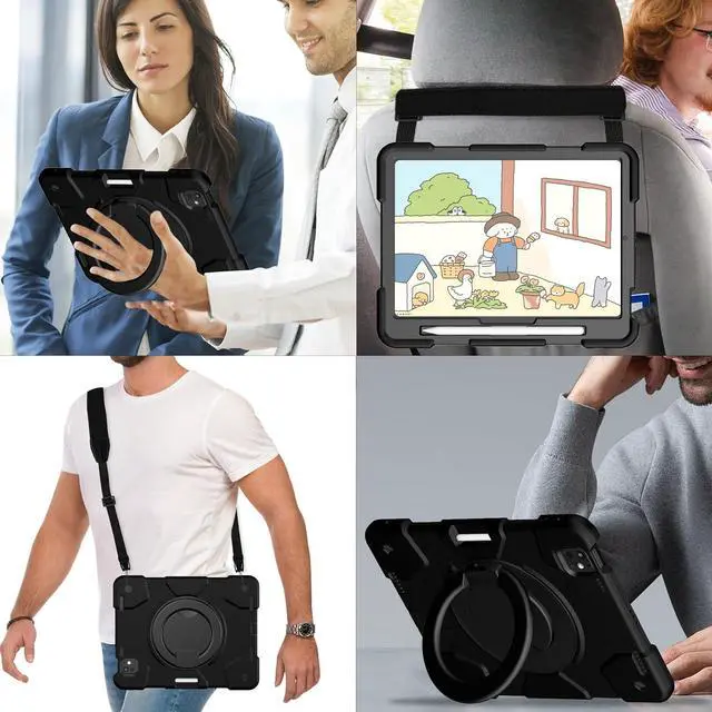 Alt view image 7 of 7 - Case for iPad Pro 11 Inch Case 2024 (M4) 5th Generation, Heavy Duty Shockproof Cover with 360° Rotating Handle/Bracket/Pen Holder/Shoulder Strap for A2836/A2837/A3006, Black