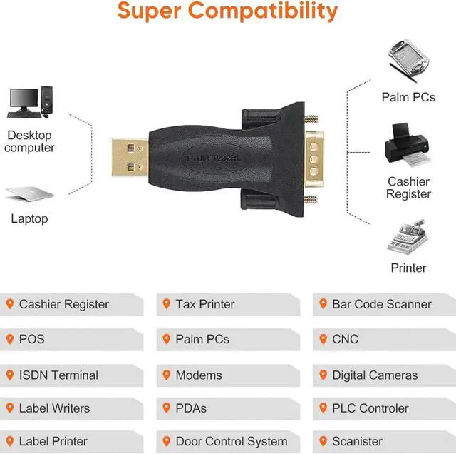 Alt view image 6 of 7 - CableCreation USB to RS232 Adapter with FTDI Chipset, USB to RS232 Male DB9 Serial Converter for Cashier Register, Modem, Scanner, Industrial Machinery, CNC, Black
