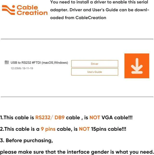 Alt view image 7 of 7 - CableCreation USB to RS232 Adapter with FTDI Chipset, USB to RS232 Male DB9 Serial Converter for Cashier Register, Modem, Scanner, Industrial Machinery, CNC, Black