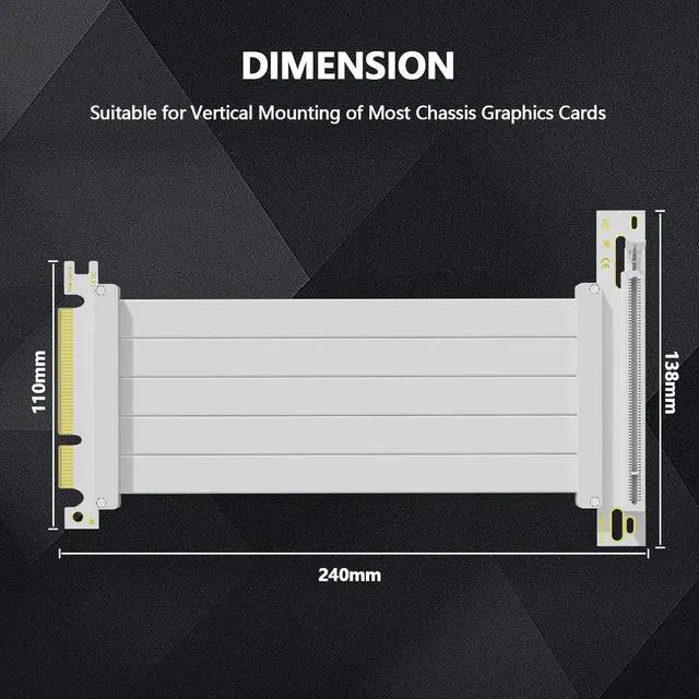 Alt view image 7 of 7 - PCI-E 4.0 Riser Cable, PCIe 4.0 x16 200mm High Speed Flexible Extender Card Extension Port 90 Degree Adapter, PCIe 4.0 | Older Compatible, EMI Shielded 30 AWG, TPE Cable Sleeves