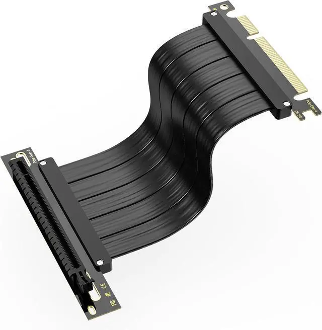Main image of PCI-E 4.0 Riser Cable, PCIe 4.0 x16 200mm High Speed Flexible Extender Card Extension Port 90 Degree Adapter, PCIe 4.0 | Older Compatible, EMI Shielded 30 AWG, TPE Cable Sleeves Black