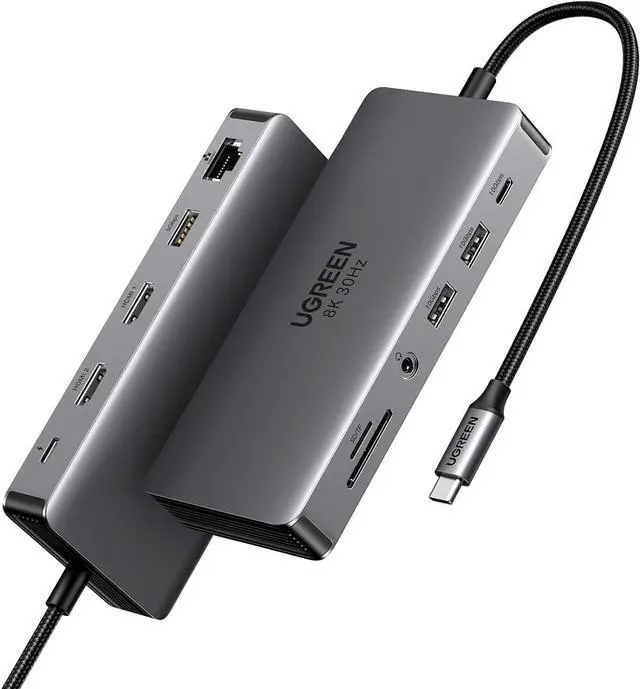 Main image of Revodok Pro 211 Laptop Docking Station 11 in 1 USB C Dock Dual HDMI 4K@60Hz Single 8K@30Hz 10Gbps Data Port 100W PD Gigabit Ethernet, SD/TF Card Reader Compatible for Thinkpad, Zenbook and more