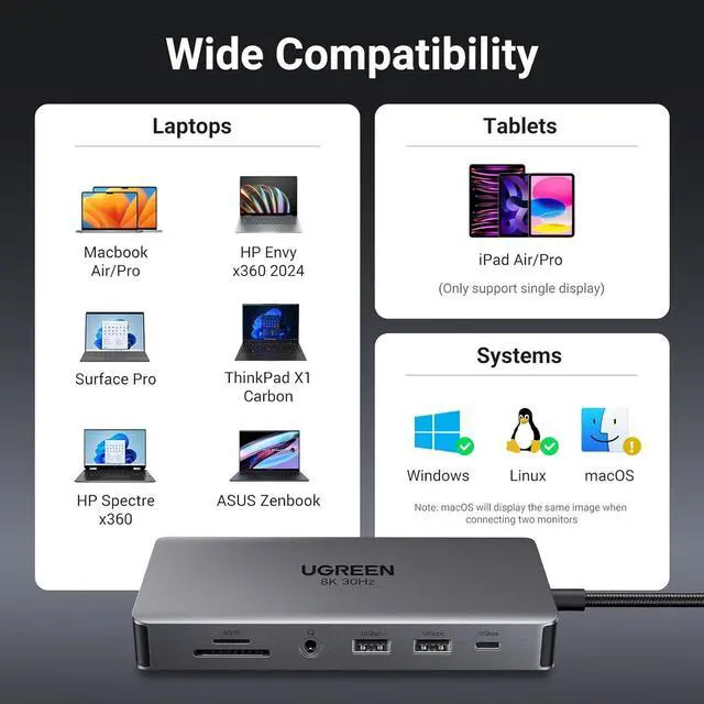 Alt view image 7 of 7 - Revodok Pro 211 Laptop Docking Station 11 in 1 USB C Dock Dual HDMI 4K@60Hz Single 8K@30Hz 10Gbps Data Port 100W PD Gigabit Ethernet, SD/TF Card Reader Compatible for Thinkpad, Zenbook and more