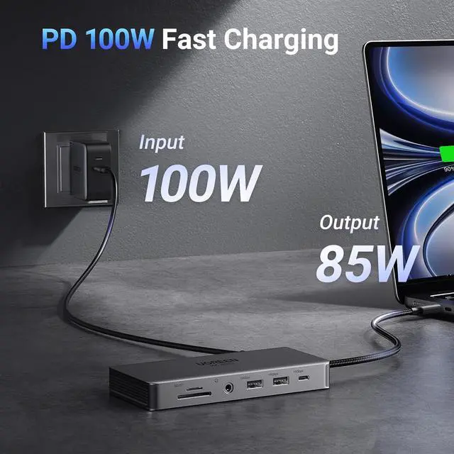 Alt view image 6 of 7 - Revodok Pro 211 Laptop Docking Station 11 in 1 USB C Dock Dual HDMI 4K@60Hz Single 8K@30Hz 10Gbps Data Port 100W PD Gigabit Ethernet, SD/TF Card Reader Compatible for Thinkpad, Zenbook and more