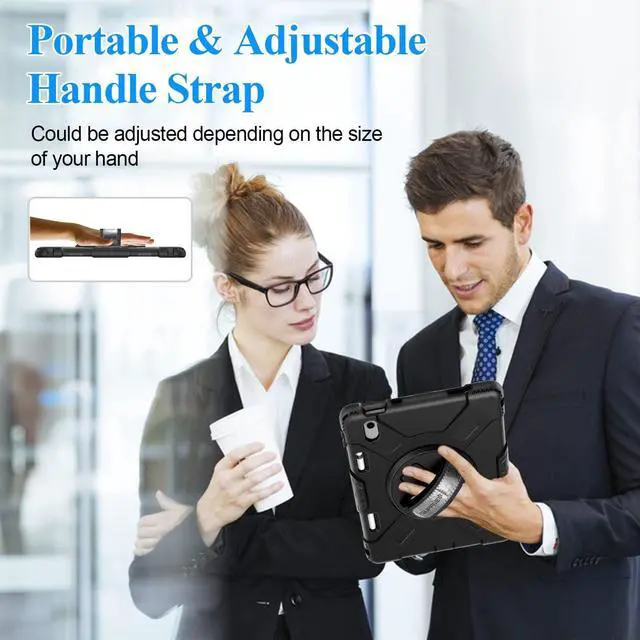 Alt view image 7 of 7 - Case for iPad 11/10th Generation 2025/2022, Upgraded Military Grade Heavy Duty Silicone Protector iPad 11/10th Gen 11/10.9 inch 2022 Cover Pencil Holder+ Rotating Stand+ Handle+ Shoulder Strap(Black)