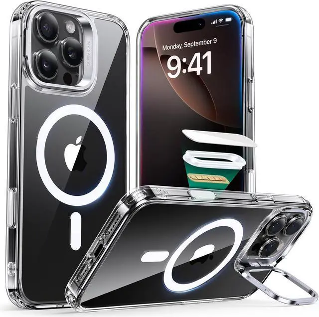 Main image of ESR for iPhone 16 Pro Case, Camera Control Button Compatible with MagSafe, Military-Grade Protective Case, Built-in Stash Stand Phone Case, Scratch-Resistant Back Cover, Classic Series, Clear