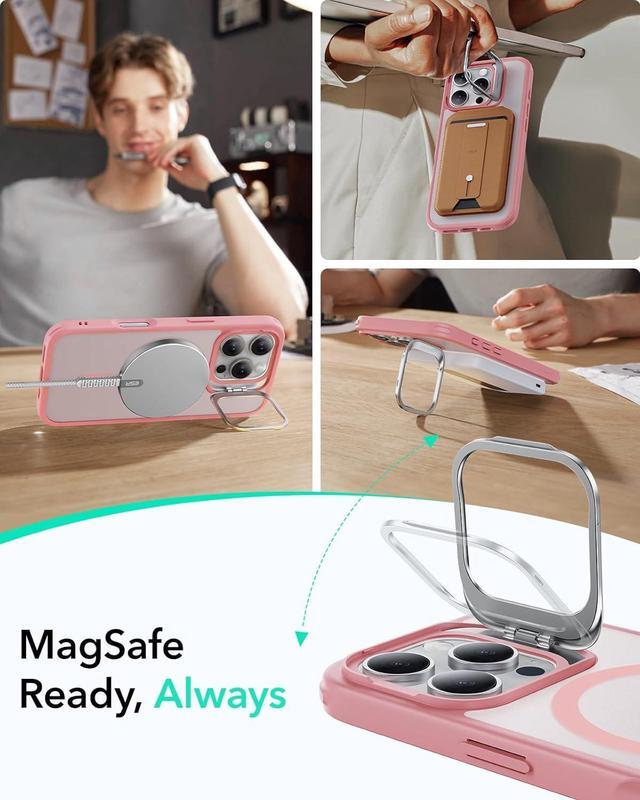 Alt view image 4 of 7 - ESR for iPhone 16 Pro Case, Camera Control Button Compatible with MagSafe, Military-Grade Protective Case, Built-in Stash Stand Phone Case, Scratch-Resistant Back Cover, Classic Series, Pink
