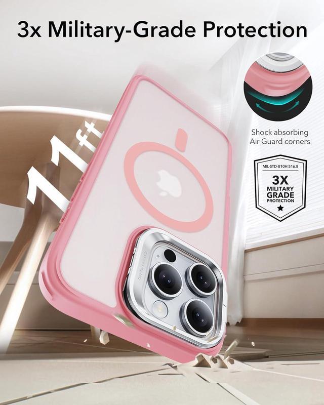 Alt view image 7 of 7 - ESR for iPhone 16 Pro Case, Camera Control Button Compatible with MagSafe, Military-Grade Protective Case, Built-in Stash Stand Phone Case, Scratch-Resistant Back Cover, Classic Series, Pink