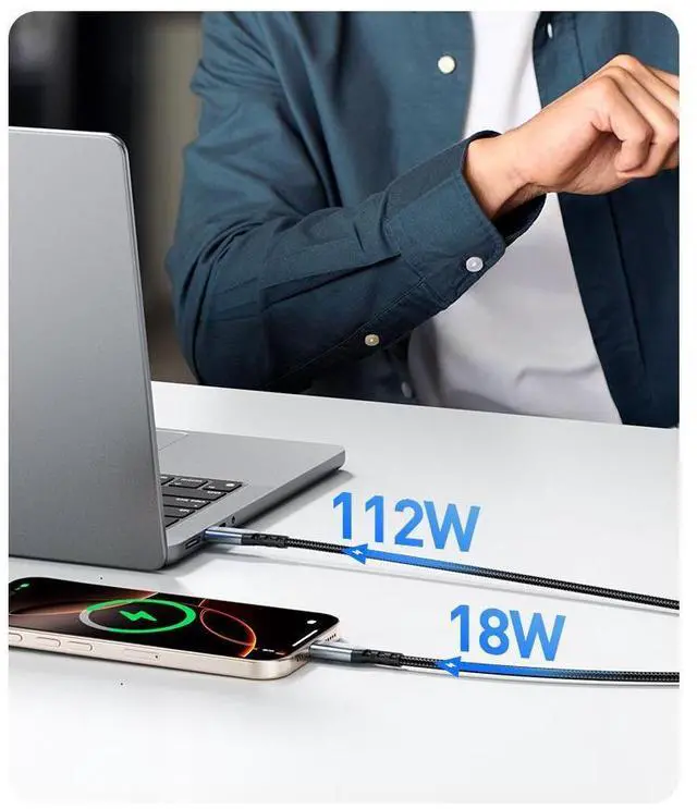 Alt view image 6 of 7 - USB C Cable,4 ft 1.2M 2-in-1 USB C to USB C Cable 140W Max,Fast Charging for iPhone 16/16 Pro/16 Pro Max/16 Plus/15 Series,Galaxy S24,MacBook Air/Pro,Thinkpad,iPad,and More(USB 2.0,Braided,Black)