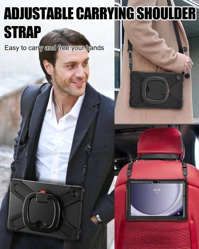 Alt view image 6 of 7 - Case for Galaxy Tab A9+ Plus 11 Inch 2023 SM-X210/X216/X218, Heavy Duty Drop-Proof Case with Screen Protector, Shoulder Strap, Stable Kickstand for Galaxy Tab A9+/A9 Plus 11'', Black
