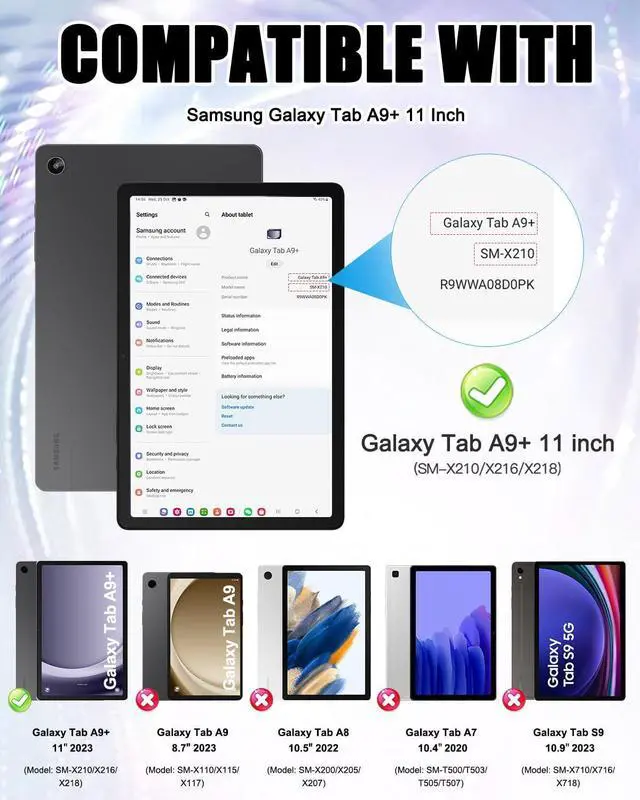 Alt view image 2 of 7 - Case for Galaxy Tab A9+ Plus 11 Inch 2023 SM-X210/X216/X218, Heavy Duty Drop-Proof Case with Screen Protector, Shoulder Strap, Stable Kickstand for Galaxy Tab A9+/A9 Plus 11'', Black