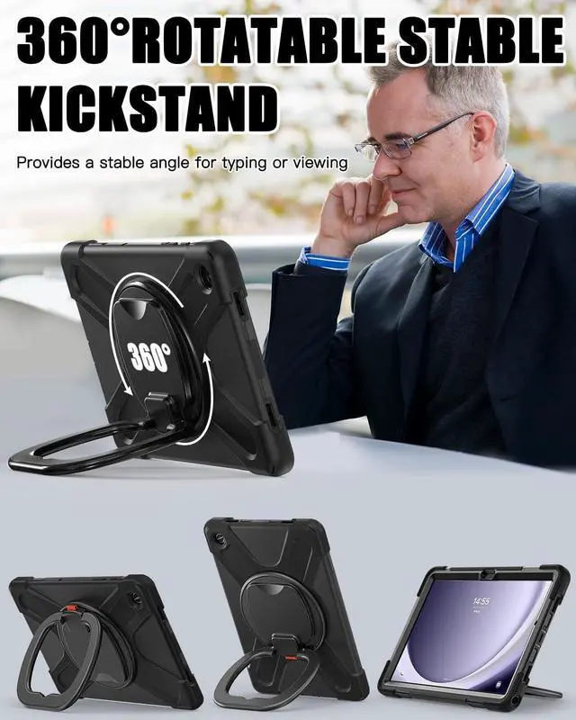Alt view image 3 of 7 - Case for Galaxy Tab A9+ Plus 11 Inch 2023 SM-X210/X216/X218, Heavy Duty Drop-Proof Case with Screen Protector, Shoulder Strap, Stable Kickstand for Galaxy Tab A9+/A9 Plus 11'', Black