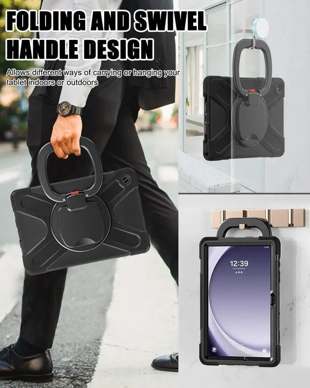 Alt view image 7 of 7 - Case for Galaxy Tab A9+ Plus 11 Inch 2023 SM-X210/X216/X218, Heavy Duty Drop-Proof Case with Screen Protector, Shoulder Strap, Stable Kickstand for Galaxy Tab A9+/A9 Plus 11'', Black