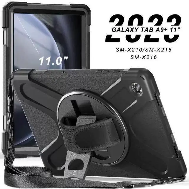Main image of Case for Galaxy Tab A9 Plus Case 11 Inch 2023, Shockproof Hard Duty Case with Screen Protector &360 Rotating Stand&Hand Strap/Shoulder Strap for Galaxy A9 Plus Tablet-Black