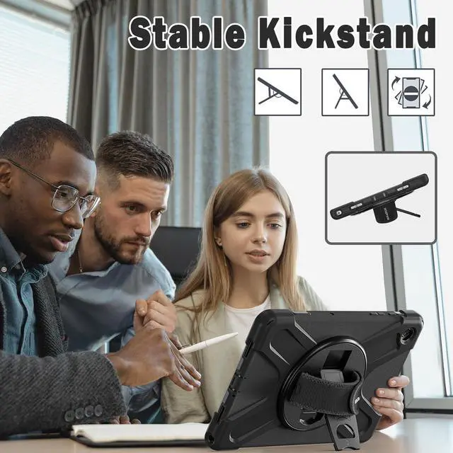 Alt view image 4 of 7 - Case for Galaxy Tab A9 Plus Case 11 Inch 2023, Shockproof Hard Duty Case with Screen Protector &360 Rotating Stand&Hand Strap/Shoulder Strap for Galaxy A9 Plus Tablet-Black