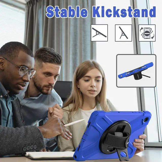 Alt view image 7 of 7 - Case for Galaxy Tab A9 Plus Case 11 Inch 2023, Shockproof Hard Duty Case with Screen Protector &360 Rotating Stand&Hand Strap/Shoulder Strap for Galaxy A9 Plus Tablet-Black Blue
