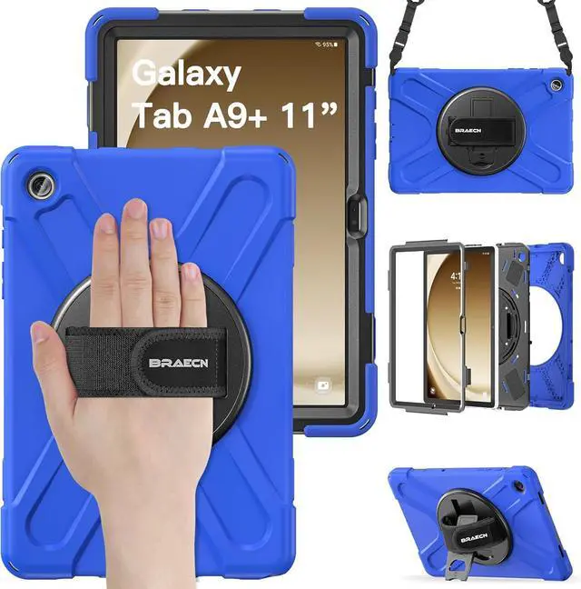 Main image of Case for Galaxy Tab A9 Plus Case 11 Inch 2023, Shockproof Hard Duty Case with Screen Protector &360 Rotating Stand&Hand Strap/Shoulder Strap for Galaxy A9 Plus Tablet-Black Blue