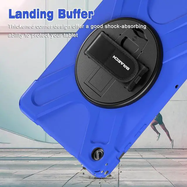 Alt view image 6 of 7 - Case for Galaxy Tab A9 Plus Case 11 Inch 2023, Shockproof Hard Duty Case with Screen Protector &360 Rotating Stand&Hand Strap/Shoulder Strap for Galaxy A9 Plus Tablet-Black Blue