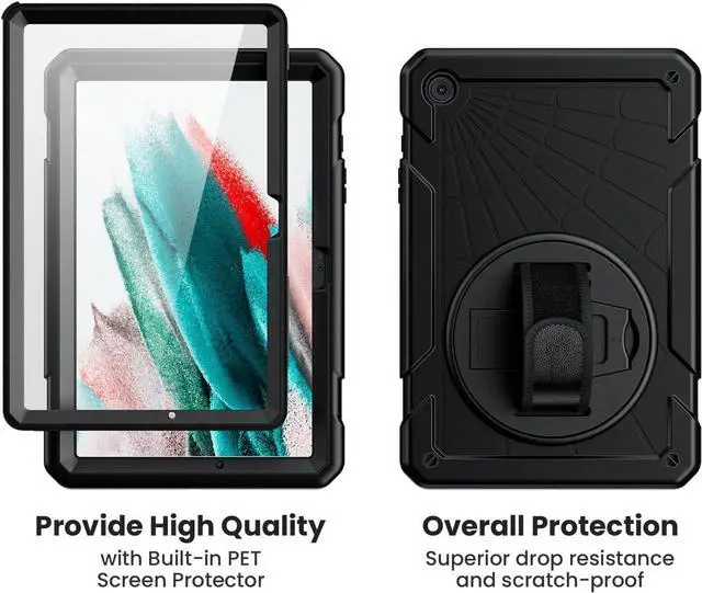 Alt view image 3 of 7 - Case for Galaxy Tab A9+ / A9 Plus 11'' 2023 (SM-X210/X216/X218), Shockproof Hard Duty Case with Screen Protector+360 Rotating Hand Strap&Stand+Shoulder Strap for Tab A9+ Tablet, Black