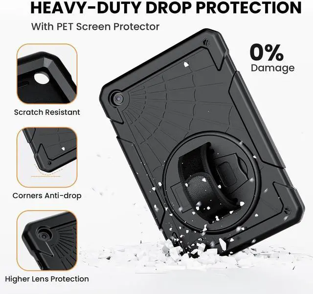 Alt view image 5 of 7 - Case for Galaxy Tab A9+ / A9 Plus 11'' 2023 (SM-X210/X216/X218), Shockproof Hard Duty Case with Screen Protector+360 Rotating Hand Strap&Stand+Shoulder Strap for Tab A9+ Tablet, Black