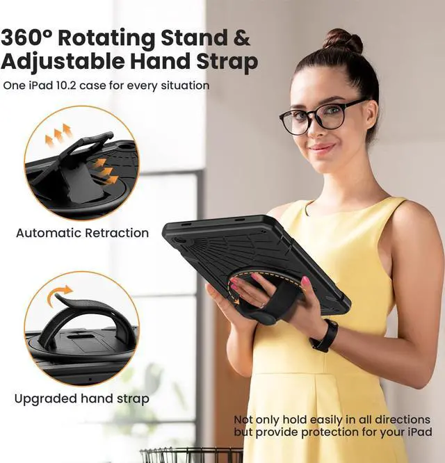 Alt view image 6 of 7 - Case for Galaxy Tab A9+ / A9 Plus 11'' 2023 (SM-X210/X216/X218), Shockproof Hard Duty Case with Screen Protector+360 Rotating Hand Strap&Stand+Shoulder Strap for Tab A9+ Tablet, Black