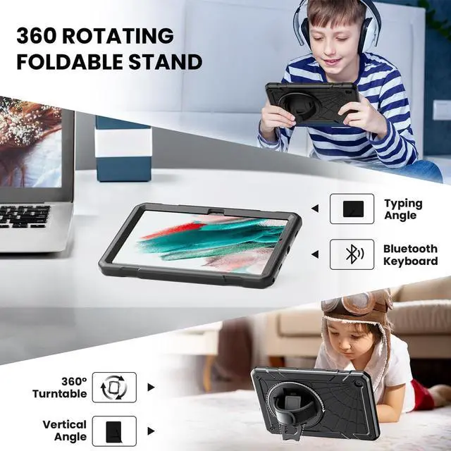Alt view image 7 of 7 - Case for Galaxy Tab A9+ / A9 Plus 11'' 2023 (SM-X210/X216/X218), Shockproof Hard Duty Case with Screen Protector+360 Rotating Hand Strap&Stand+Shoulder Strap for Tab A9+ Tablet, Black